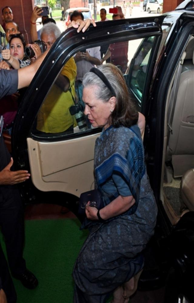 Congress MP Sonia Gandhi arrives at the Parliament House during the Monsoon Session, in New Delhi on Friday.