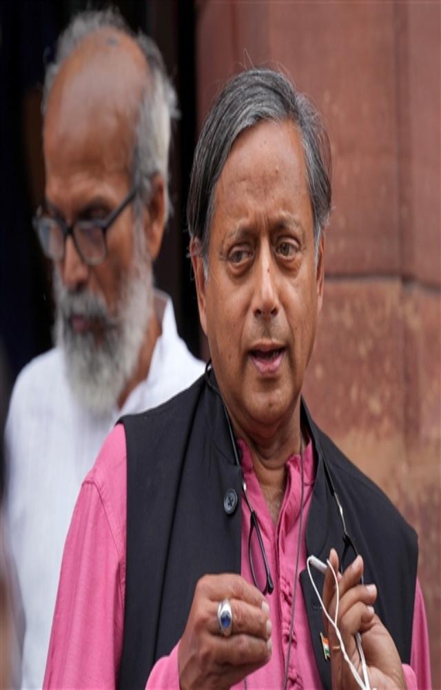 Congress MP Shashi Tharoor at Parliament House complex during Monsoon session, in New Delhi, Wednesday, July 26, 2023.