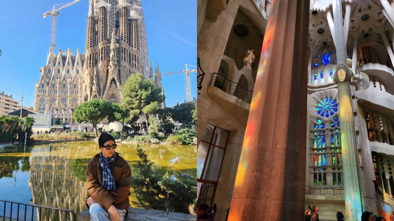 Look at these stunning photos from Barcelona! Namjoon posted aesthetic snaps from his time in Spain - he seems at peace standing in front of a stunning cathedral