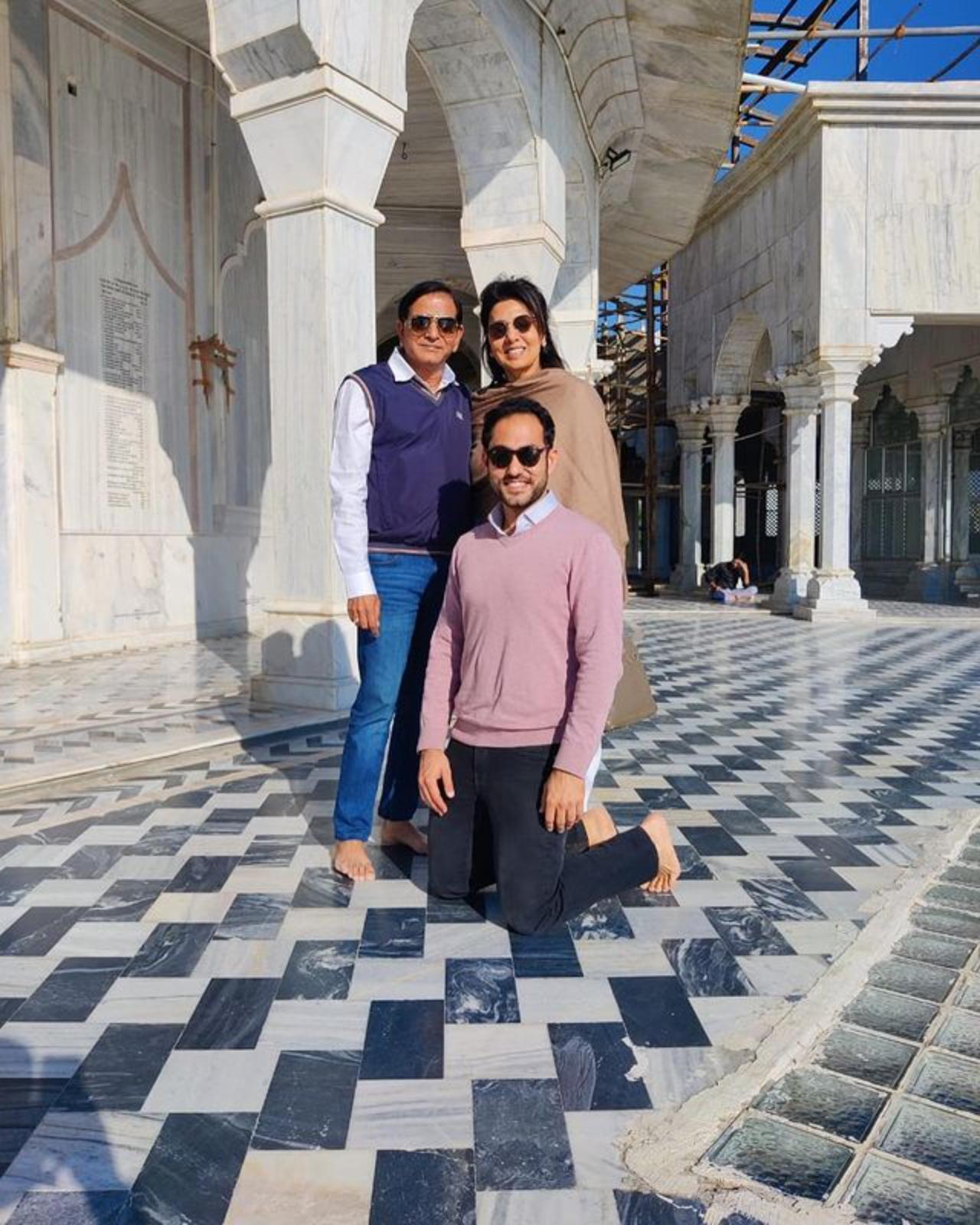 Neetu Kapoor shared this picture from a temple visit. She captioned the image, 'After 30 years visited the same temple with @raj_bansal this time with his son'