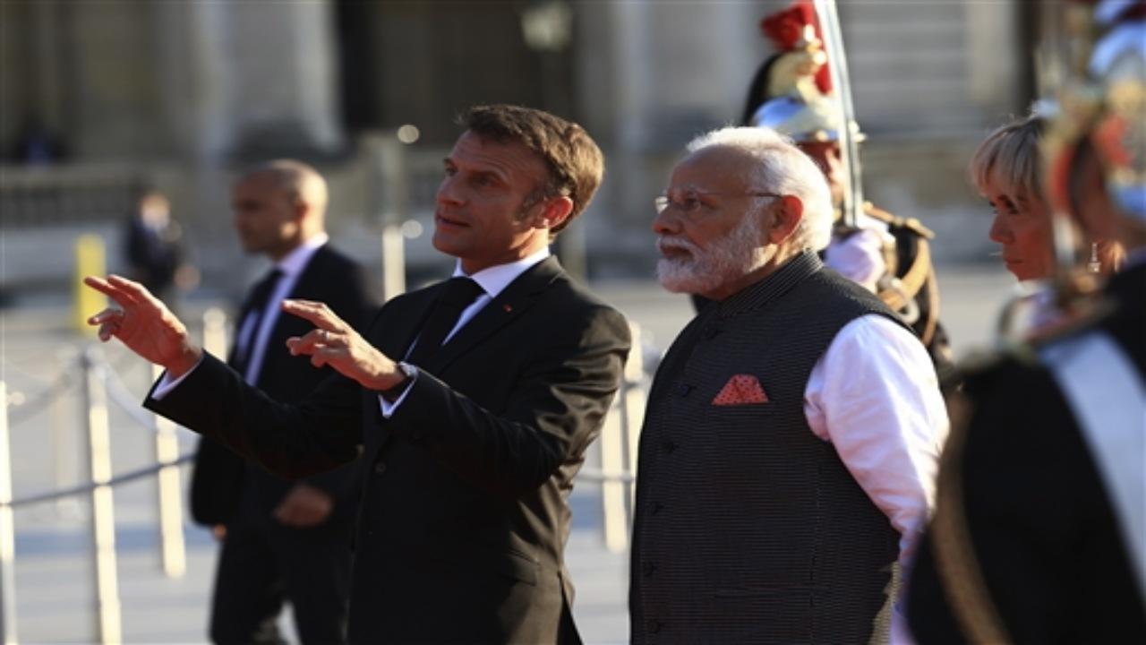 In Photos: French President Emmanuel Macron welcomes PM Modi at Louvre museum