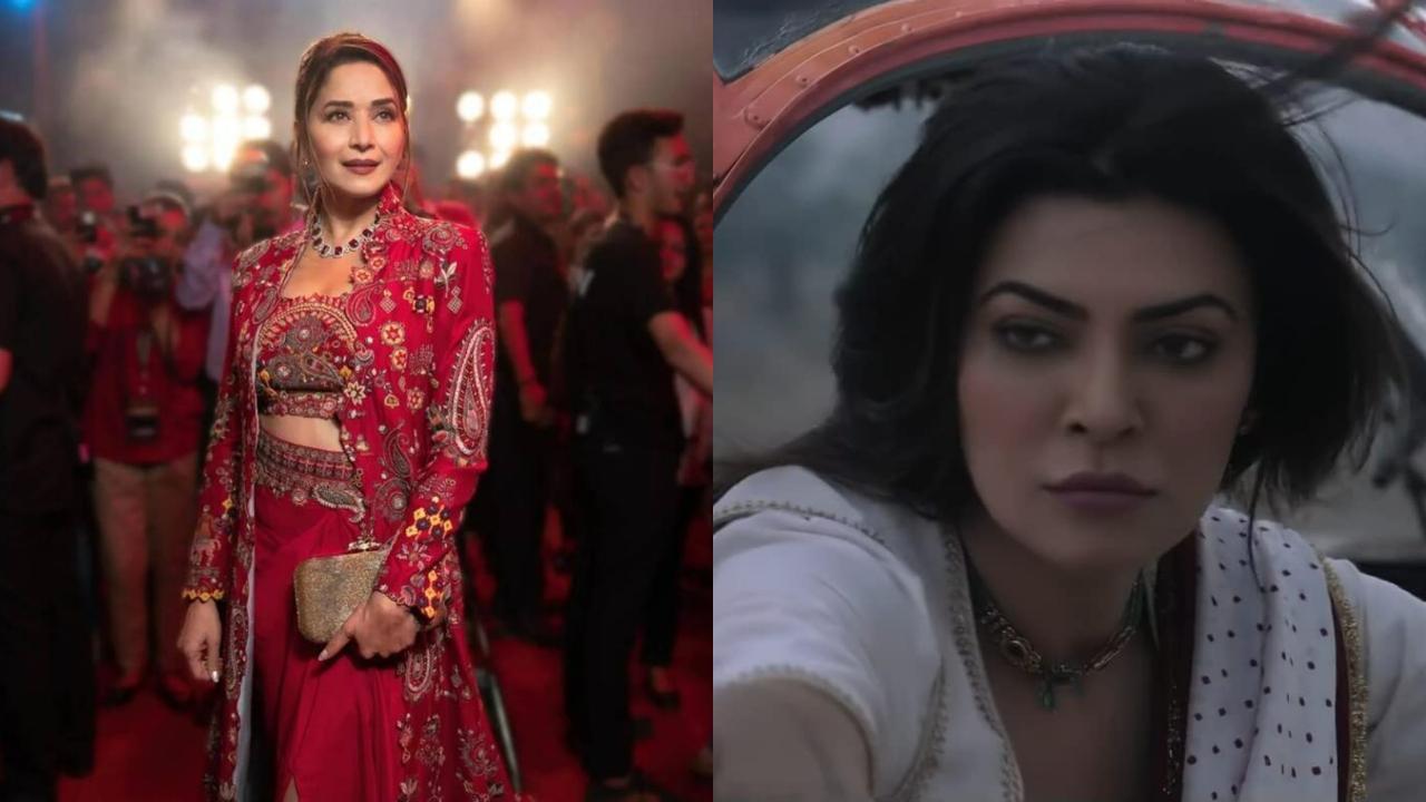 Madhuri Dixit in 'The Fame Game' (L) and Sushmita Sen in 'Aarya' (R)