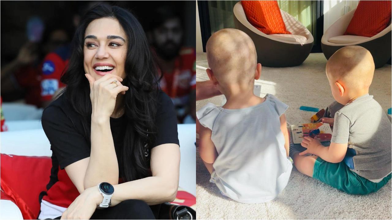 Preity Zinta shares picture of her twins post their 'mundan' ceremony 