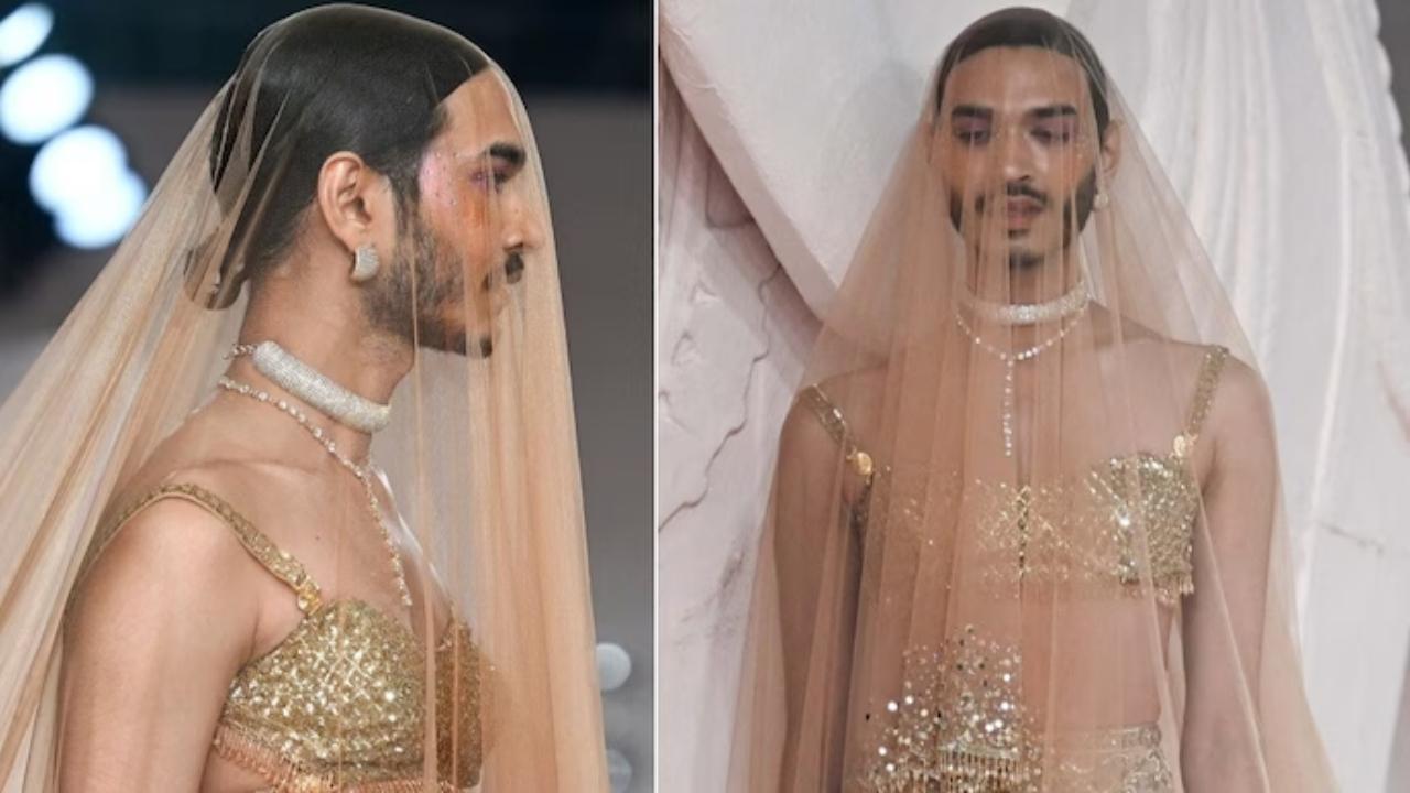 Gay model Rabanne Victor steals show in golden lehenga at India Couture Week 