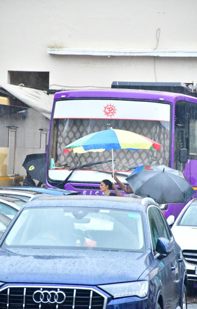 Heavy rainfall has caused disruption in daily activities, but actors were seen stepping out to shoot in the city