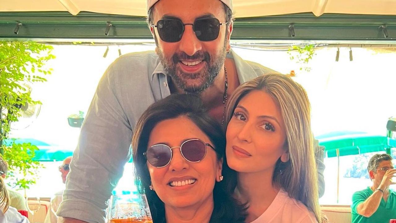 Ranbir Kapoor poses with mom Neetu and sister Riddhima at birthday lunch, goes for a swim with niece in Italy