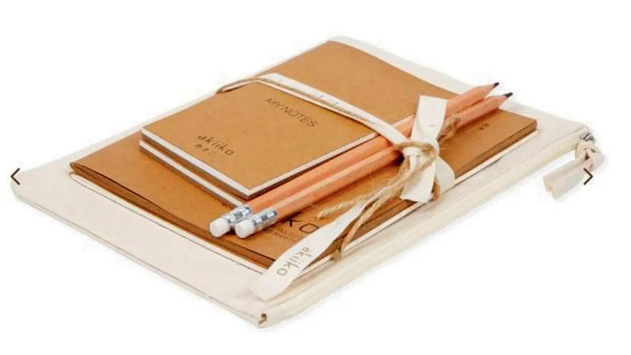 For the writer We were recently gifted this set by a loved one and it is the perfect travel-ready case for those eager to pen their thoughts using pencil and paper. The set comes with two notebooks, two mini notepads, two brown pencils and a pouch. Log on to akiiko.comCost Rs 399