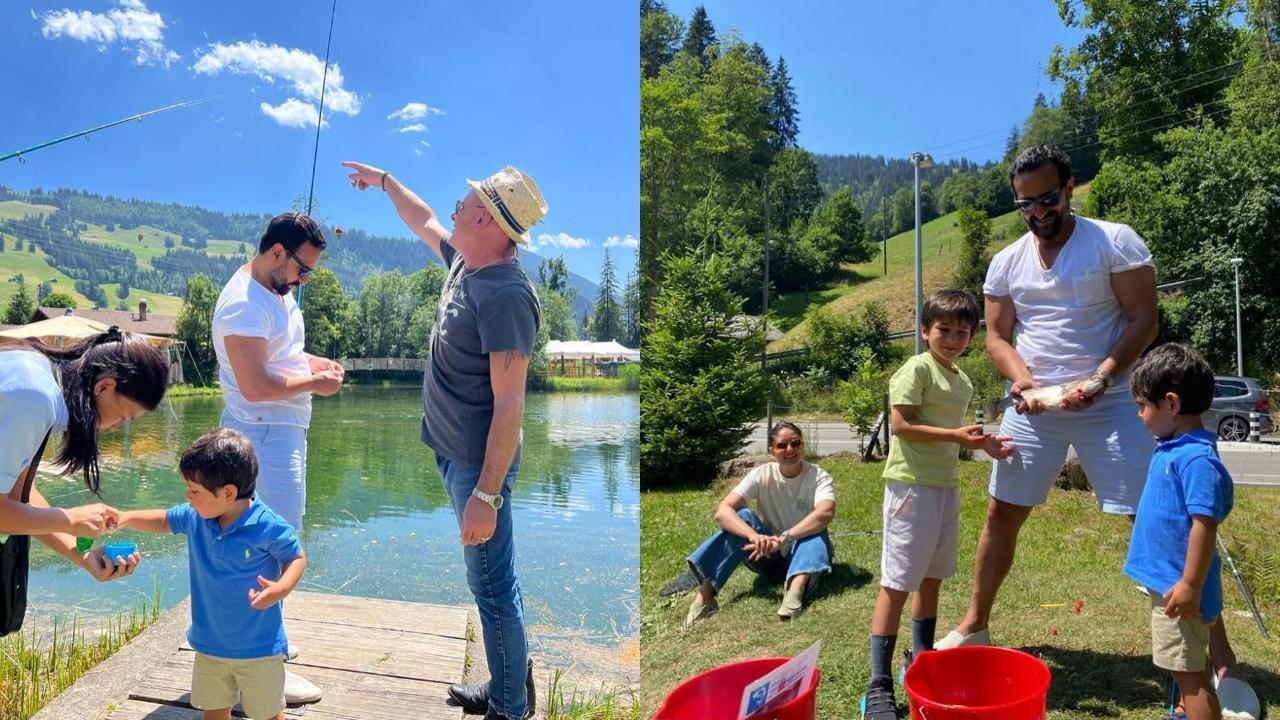 Saif Ali Khan, Taimur and Jeh fish like pros on European vacation; see pics