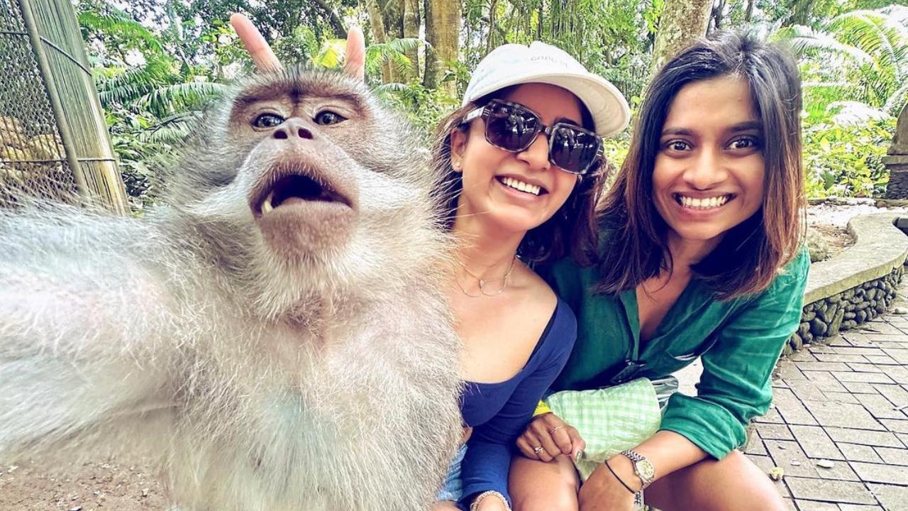 Samantha Ruth Prabhu poses with monkey as she tours 'Monkey Forest Ubud'