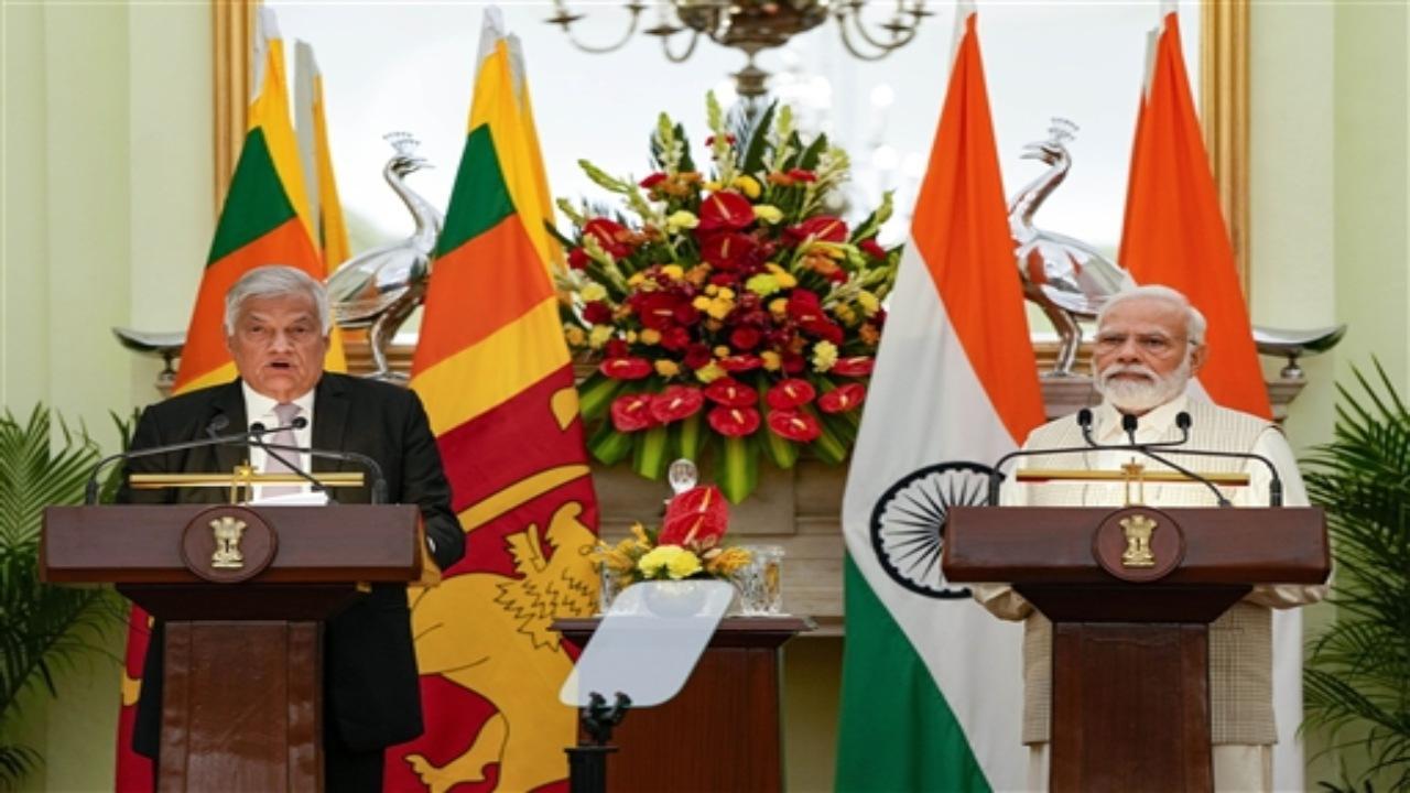 India and Sri Lanka on Friday adopted an ambitious vision document to significantly expand economic partnership after wide-ranging talks between Prime Minister Narendra Modi and Sri Lankan President Ranil Wickremesinghe. Photos: AFP/PTI