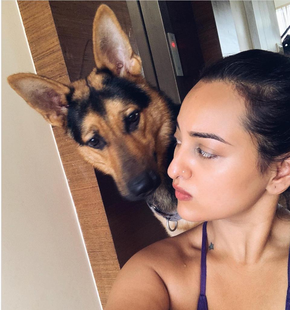 Actor Sonakshi Sinha delighted her fans with an endearing photo, expressing her affection for her furry companion, Gabru. The pictures she posts epitomise her genuine love for her pets, showcasing her devotion to her four-legged friend. In this light-hearted picture, it is clear that Sonakshi enjoys posing and having fun with her majestic dog. 