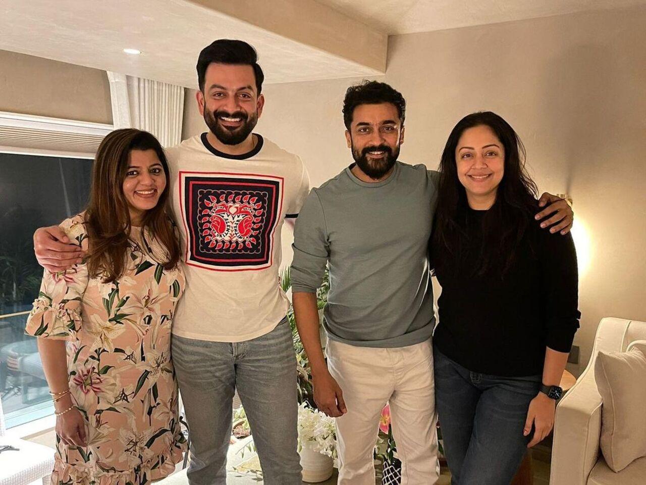 Prithviraj also shares a close friendship with Tamil superstar Suriya and his wife actress Jyothika