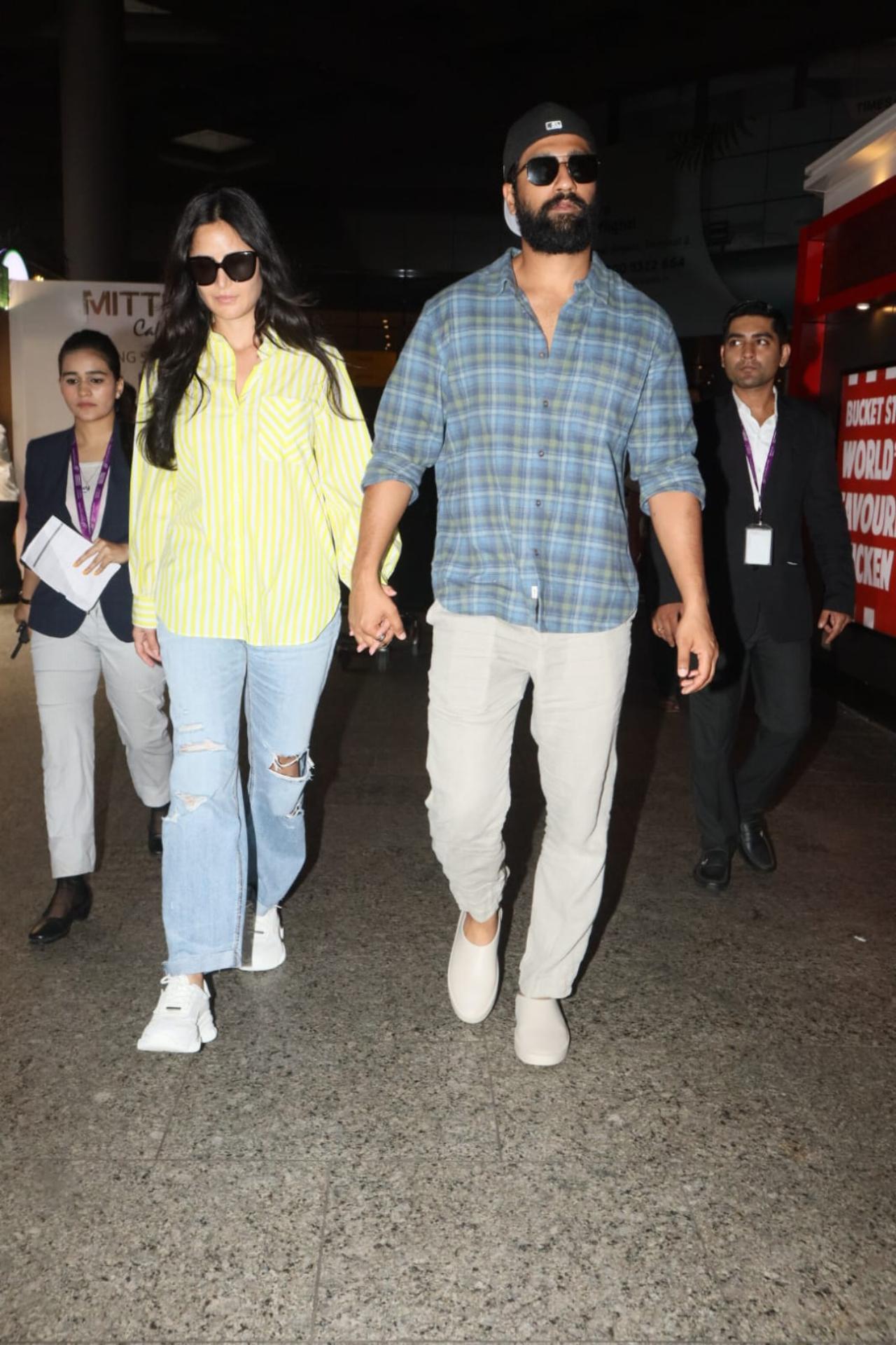 Katrina Kaif was snapped at the airport as she returned to the Bay with her husband Vicky Kaushal