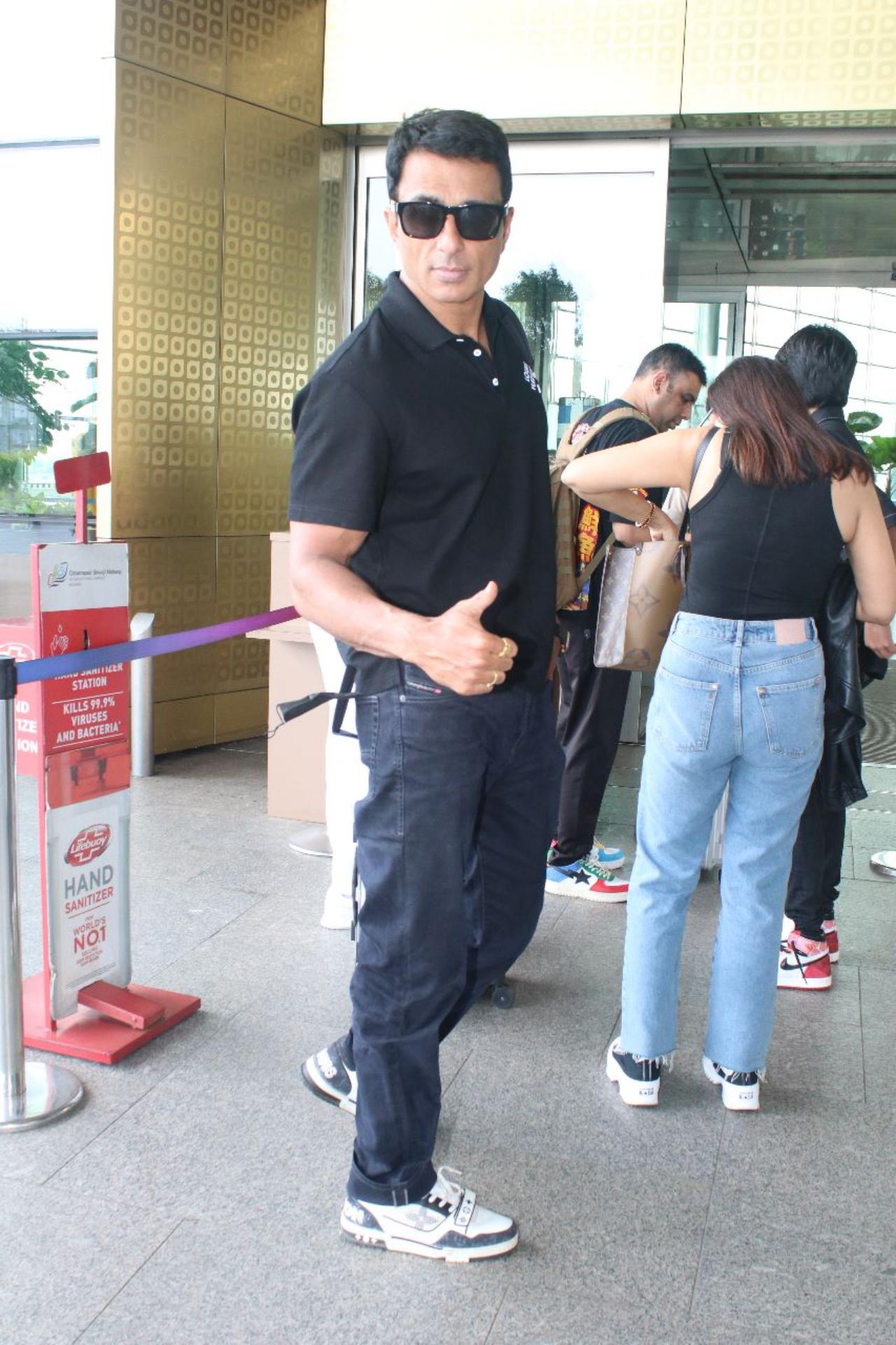 Sonu Sood looked handsome as he spotted at the airport in his cool T-shirt and cargo pants