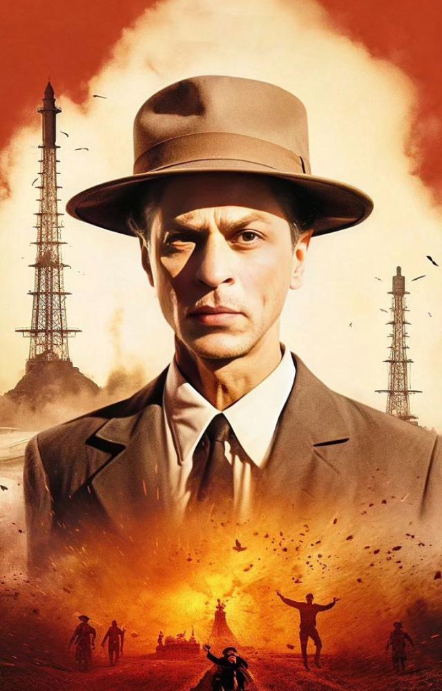 In this striking art piece, Bollywood`s Badshah Shah Rukh Khan is cast as the American physicist Robert J. Oppenheimer who inspired the film itself.
