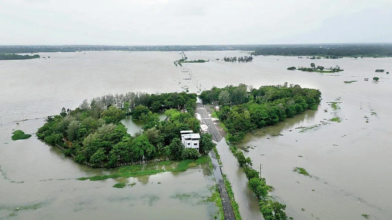 The Suncity Gass Road in Vasai West, which is surrounded by wetlands on either side, is seen submerged in  last week’s downpour. The road connects residents of Suncity with the rest of Vasai. During heavy rains, residents  are completely blocked out, and are unable to take their cars or bikes out  
