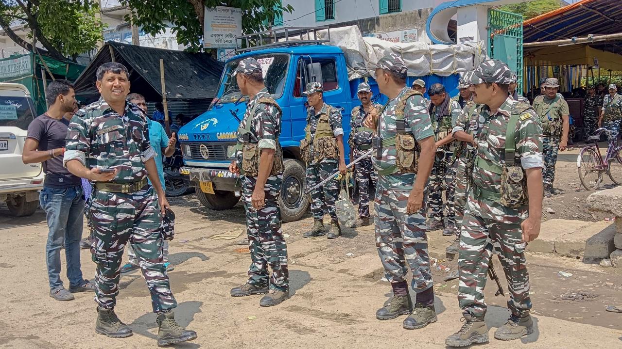 A road was blocked at Tehatta in Nadia, while voters demonstrated outside a booth at Mayna in Purba Medinipur district, the official said. (Pic/July 9)
