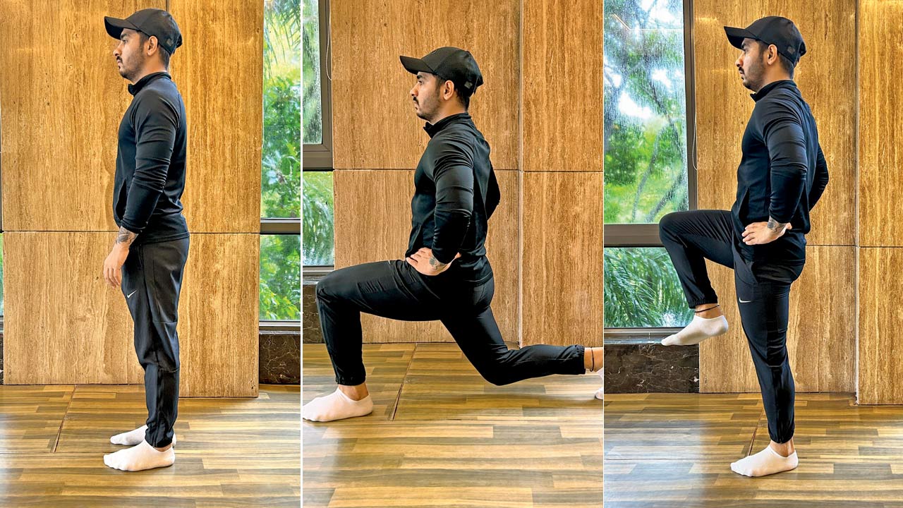 (From left) The positions to knee raise