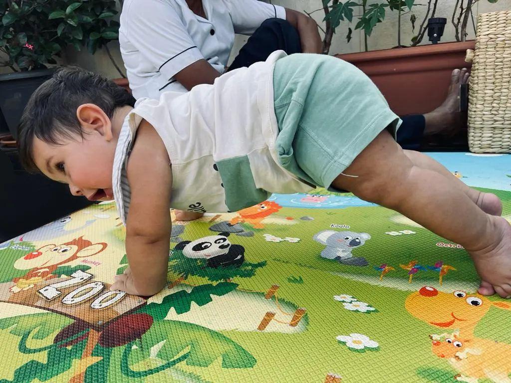 Last year, Kareena had posted a cute photo of son Jeh seemingly pulling off a downward dog on International Yoga Day