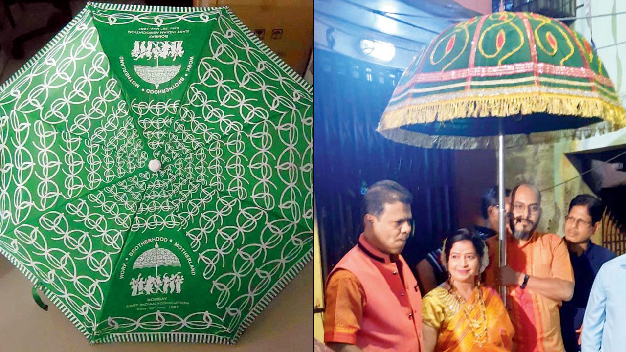 (From left) A BEIA umbrella for sale; an EI wedding umbrella