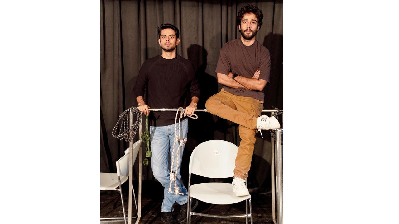 Aditya Rawal and Zahan Kapoor rehearse at Juhu’s Mithibai College auditorium. Pic/Aishwarya Deodhar