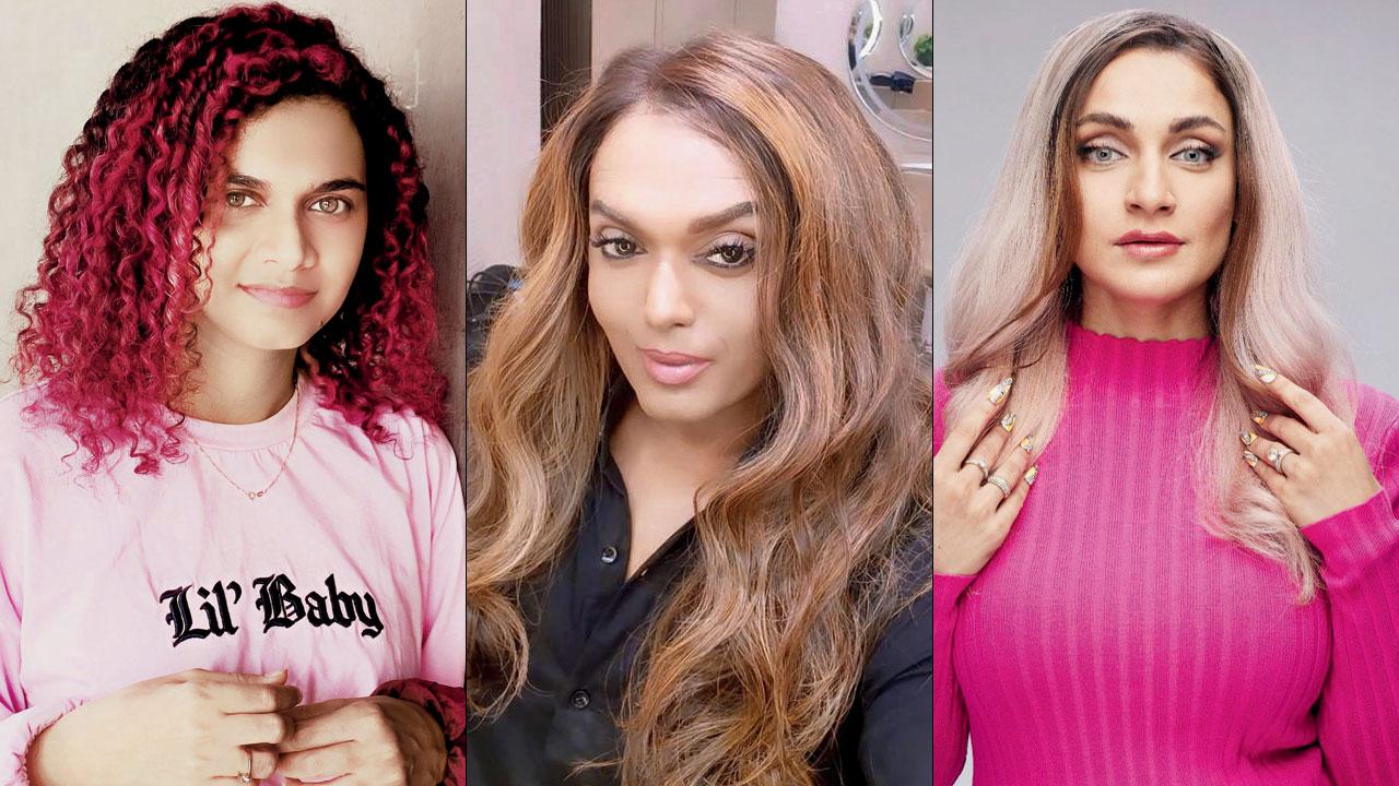 (Left) Vaz suggests opting for deeper shades in pink like rose pink (middle) to avoid maintenance hassles; (right) Vaz’s work on Mrs India contestant, Chloe Ferns took nearly an entire day