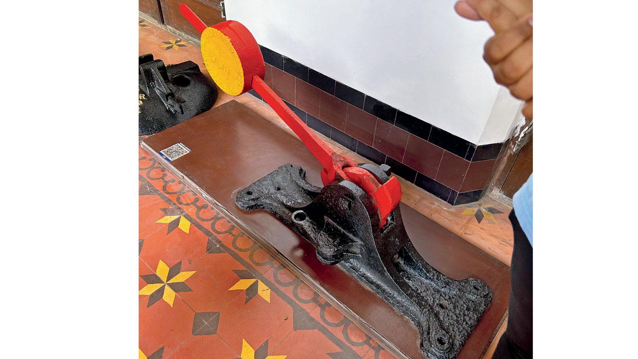 A polished and original old hand lever from 1887. It was used to change tracks manually