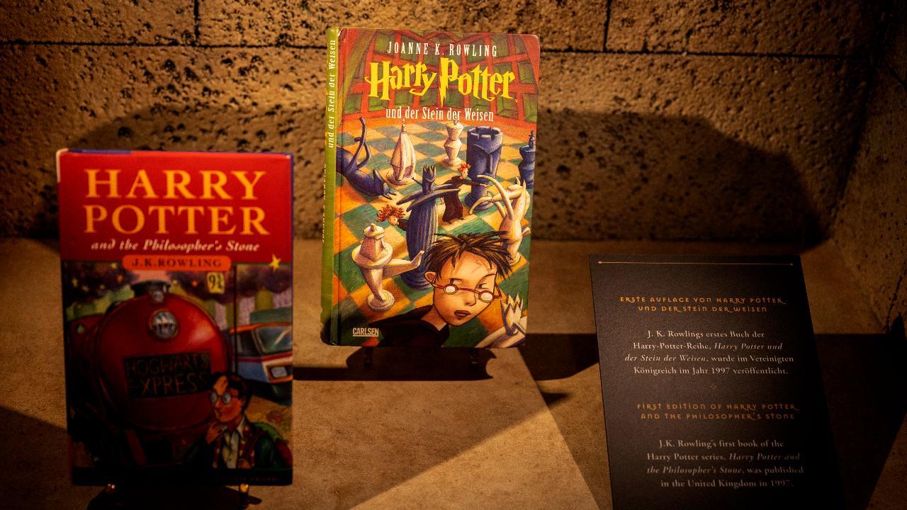 The first editions of Harry Potter books by Joanne K Rowling are on display during the opening of the European exhibition of Harry Potter in Vienna, Austria on December 16, 2022. Photo Courtesy: AFP