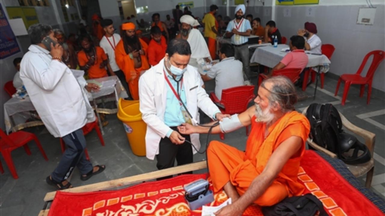 As many as 3.5 lakh pilgrims have already registered for the Yatra so far and the number is expected to increase, officials said
In Pic: A sadhu being examined by the paramedical staff at Ram Mandir Amarnath Yatra base camp, in Jammu
 