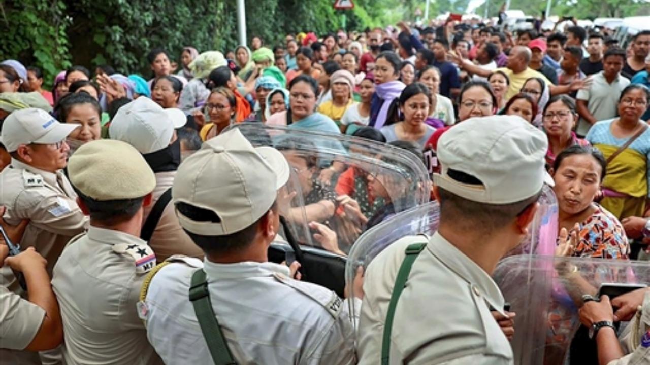 Tear gas was used at Bishnupur by the local police on demonstrators - some of whom wanted him to proceed to Churanchandpur, while others opposed his visit. Gandhi's convoy was travelling to Churachandpur to visit relief camps in the area
 