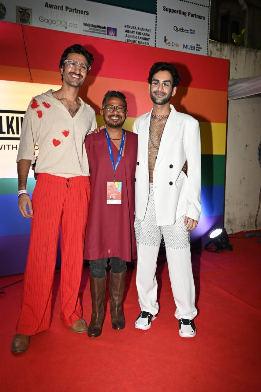 Vidur Sethi and Sahib Verma who are the lead of 'Pine Cone' pose with their director Onir