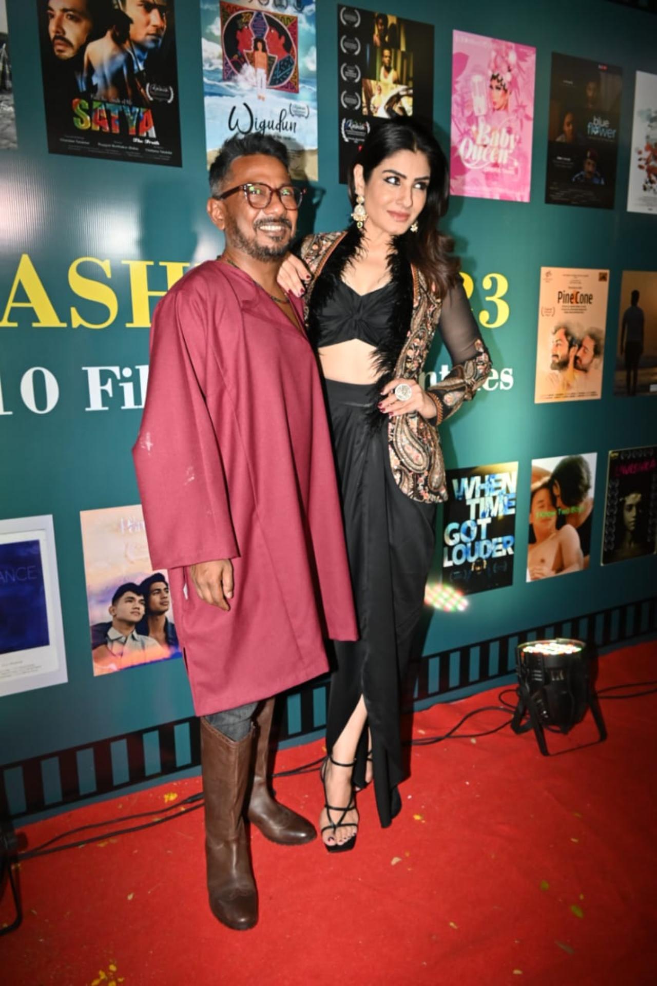 Raveena Tandon arrived at the festival to show her support. The actress looked stunning in a black and gold attired and posed with filmmaker Onir on the red carpet