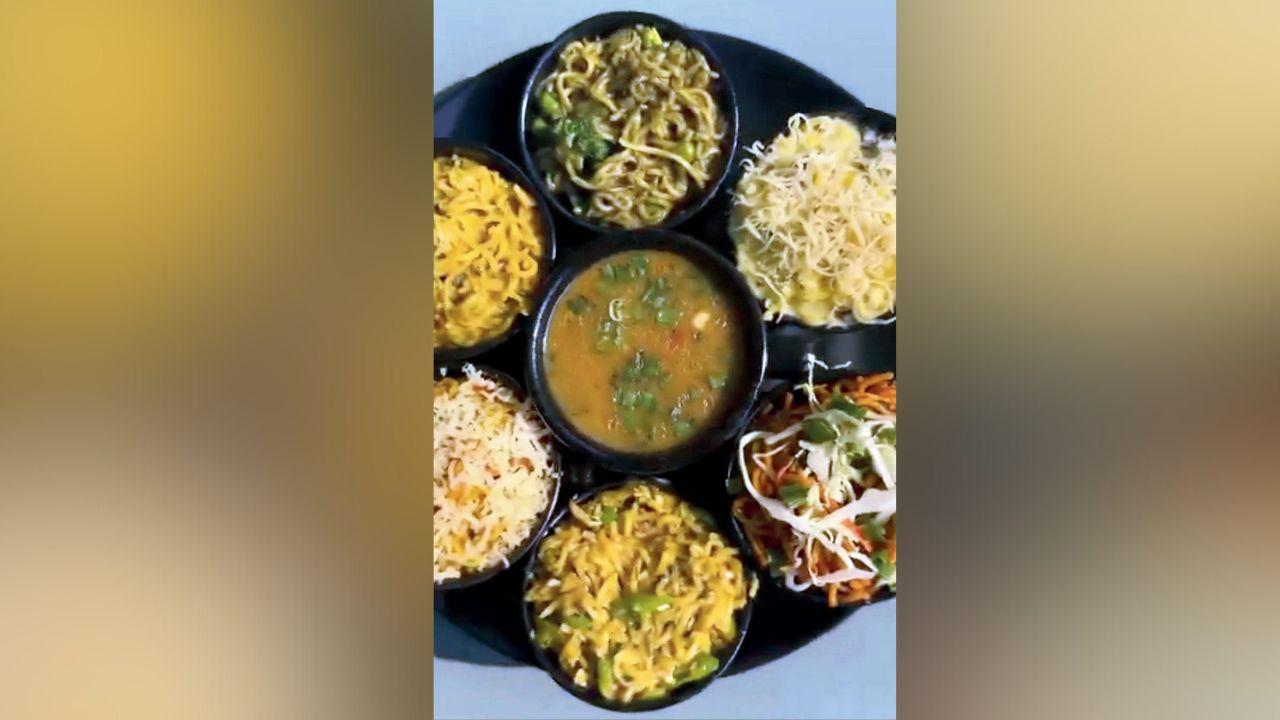 Elsewhere, Hungry Head in Powai serves a Maggi Sizzler loaded with sauces and fries, one serving is enough to fill your tummy. It is available from 11 am to 11 pm at Rs 500. If one plate of maggi wasn't enough, then Cheesy Adda in Matunga West serves an entire Maggi Thali with crispy Maggi, Italiano Maggi, classic Maggi, cheese Maggi, hara bhara Maggi and Maggi soup. Photo Courtesy: Instagram