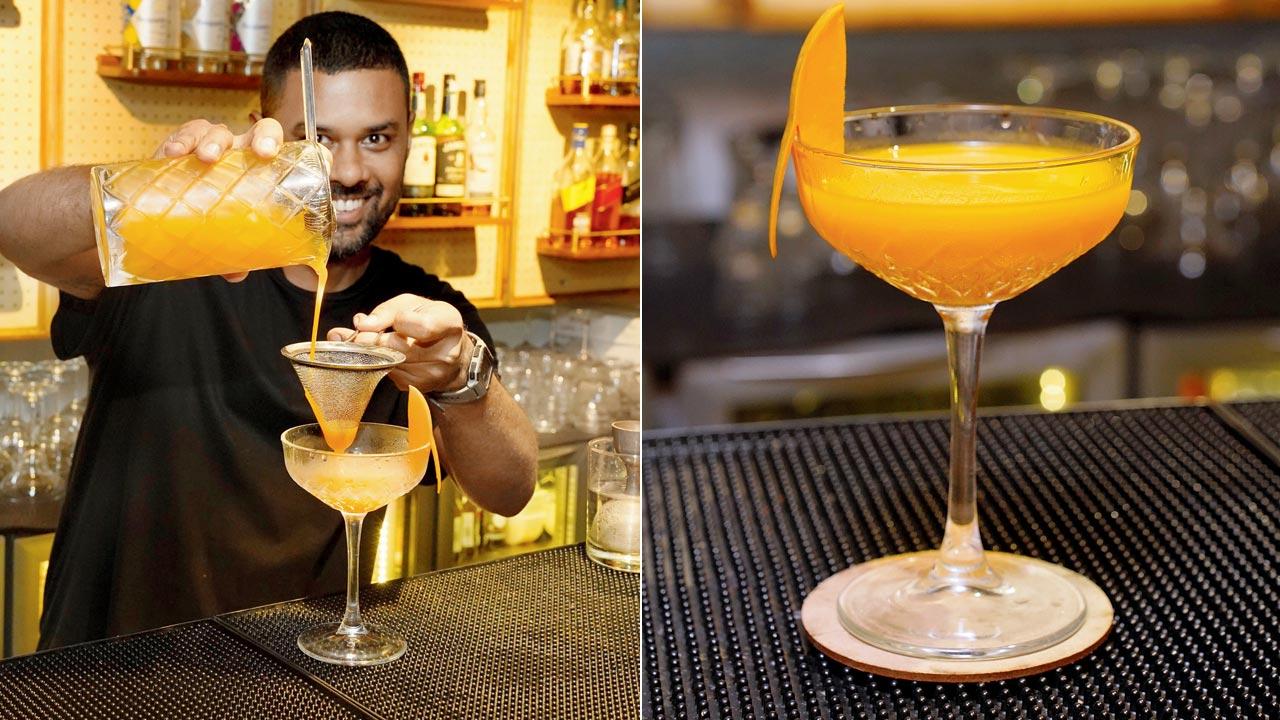 Chef Gresham Fernandes prepares the (right) mango martini. Pic/Aishwarya Deodhar