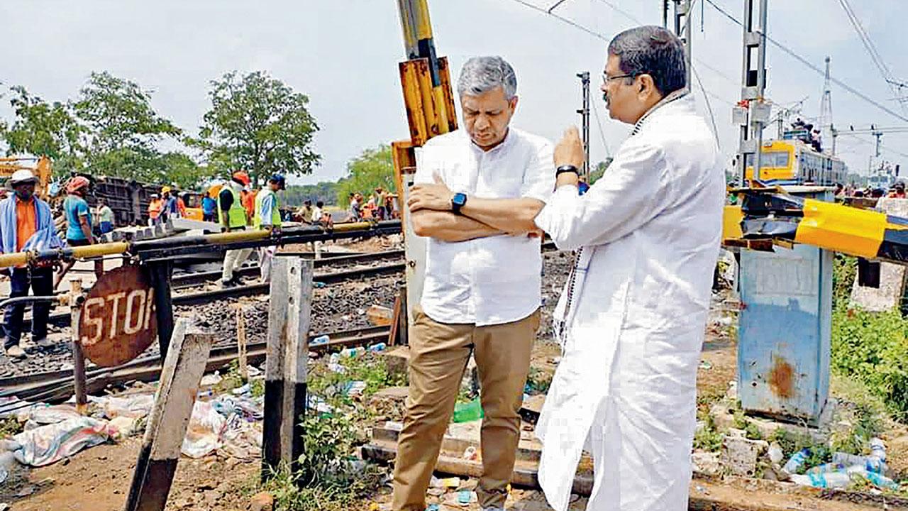 Railways Minister Ashwini Vaishnaw with Union minister Dharmendra Pradhan