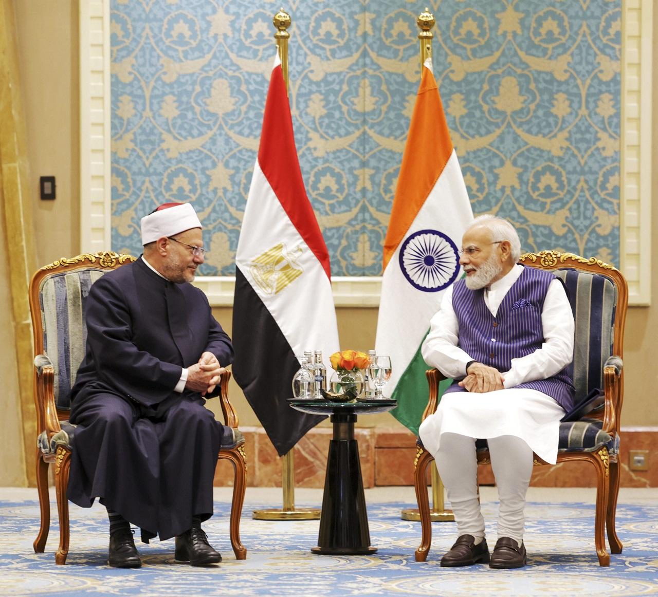 PM Modi began his visit with discussions with Egyptian Prime Minister Madbouly and top Cabinet ministers to deepen trade relations and further strengthen the strategic partnership (Pic/PTI)