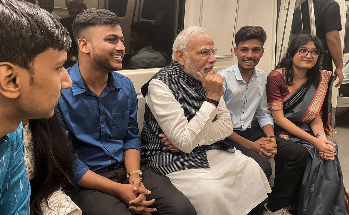 In Photos: PM Modi travels in metro to attend Delhi University event