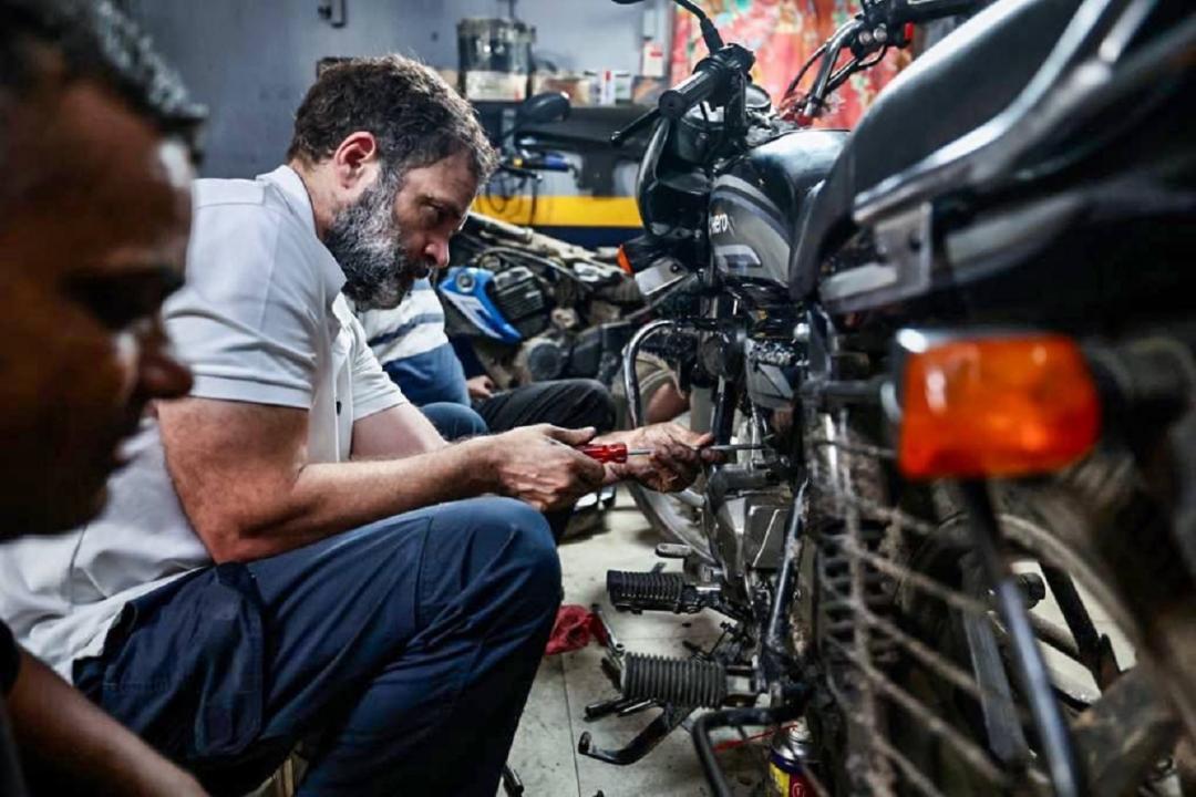 In Photos: Rahul Gandhi visits motorcycle mechanics' workshops in Delhi