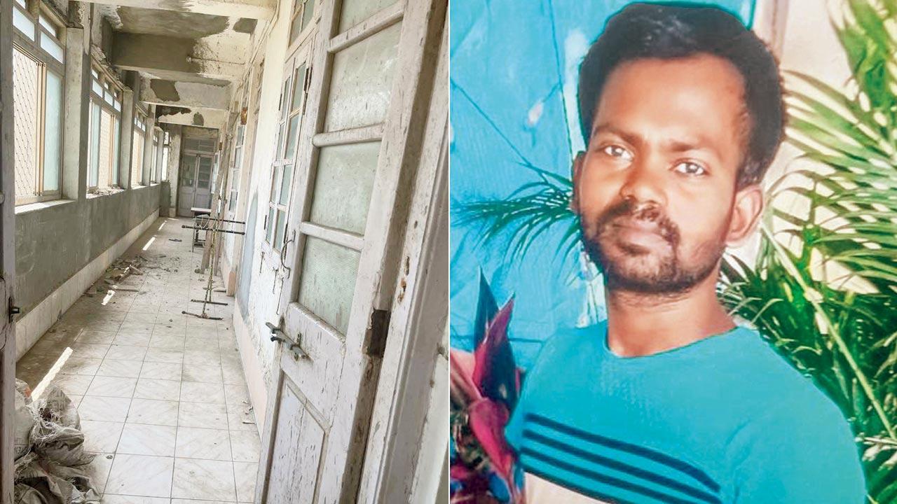 Corridor of the govt-run hostel where the woman’s room was located; (right) Omprakash Kanojiya, the alleged killer