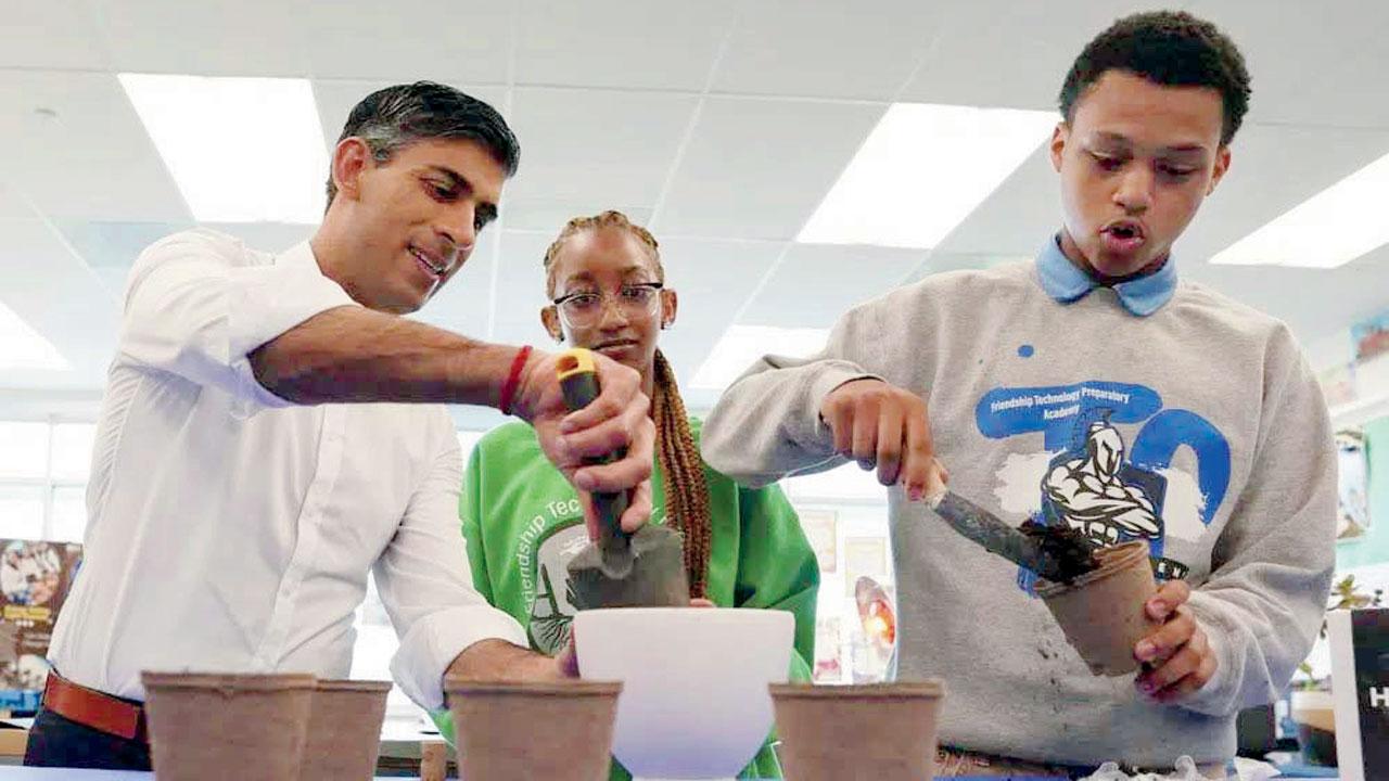 Rishi Sunak at a school during his trip to Washington. Pic/AP