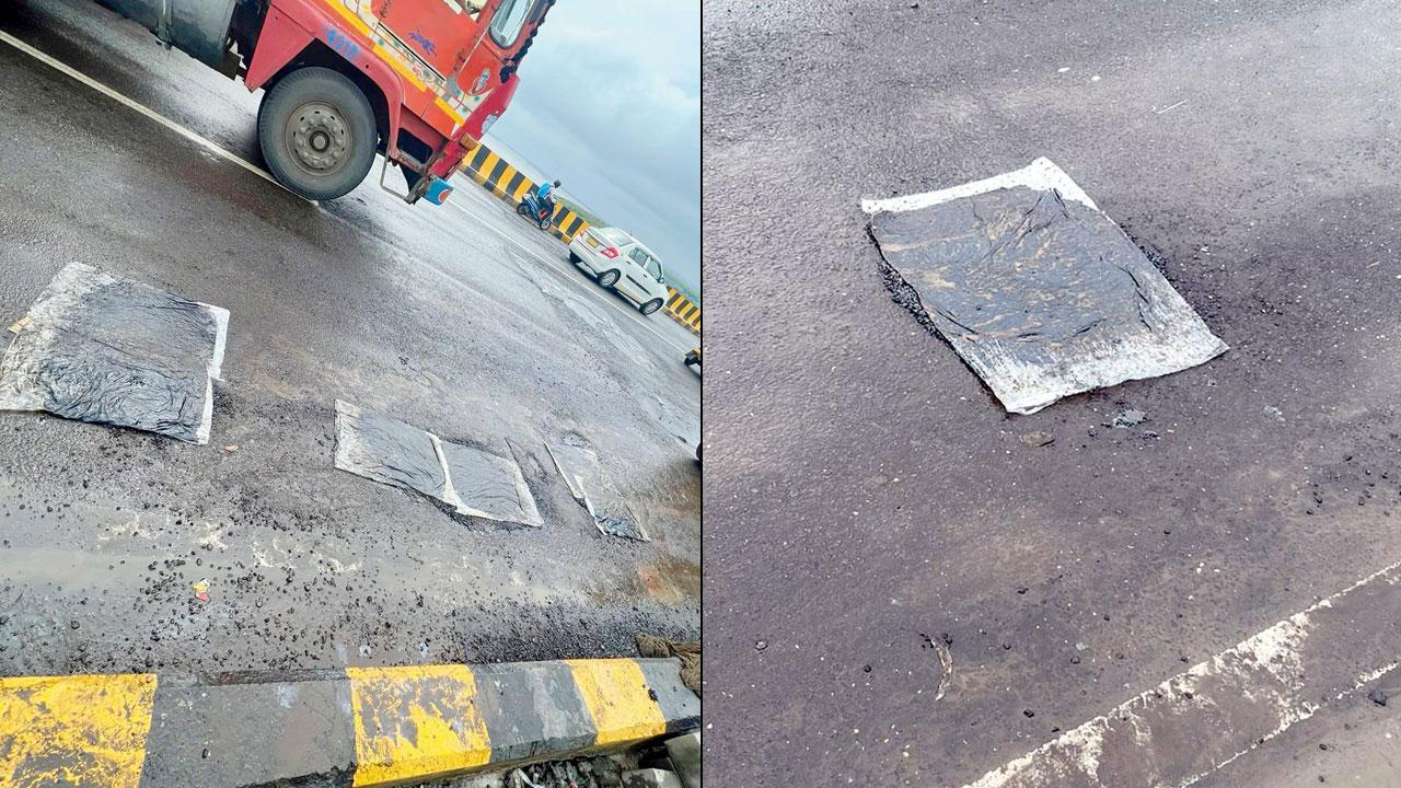 The fixed potholes on Vasai Creek bridge, on Thursday