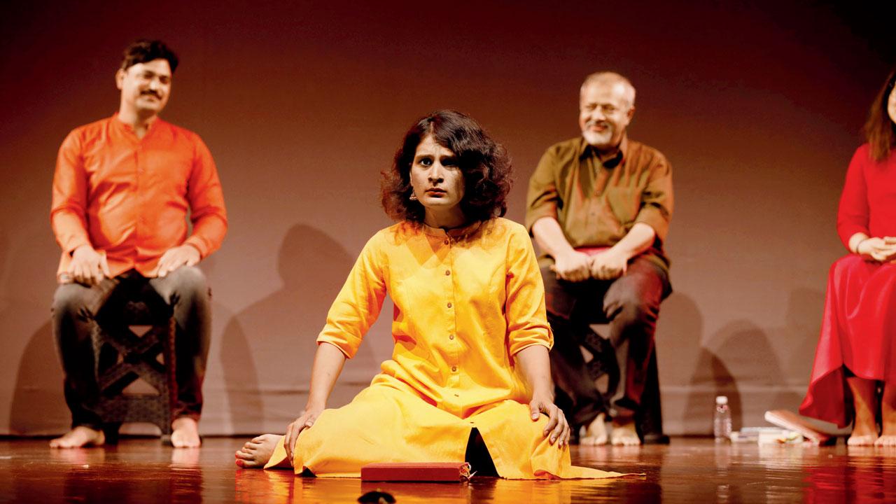 Sunil Shanbag (behind) looks on during an earlier performance of the play