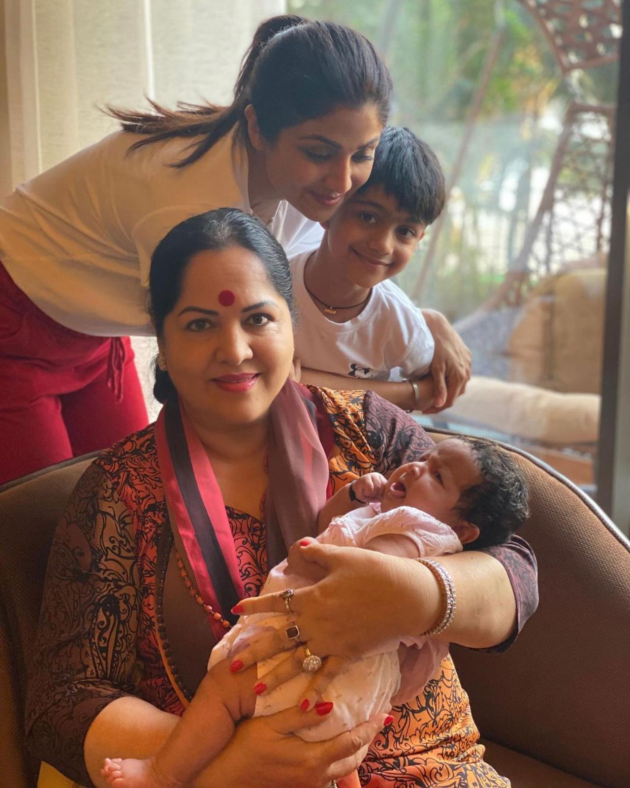 Three generations in a frame; Shilpa Shetty with mom Sunanda Shetty, son Viaan and daughter Samisha