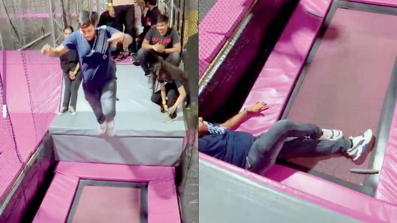 A video grab that shows Beera jumping on the trampoline
