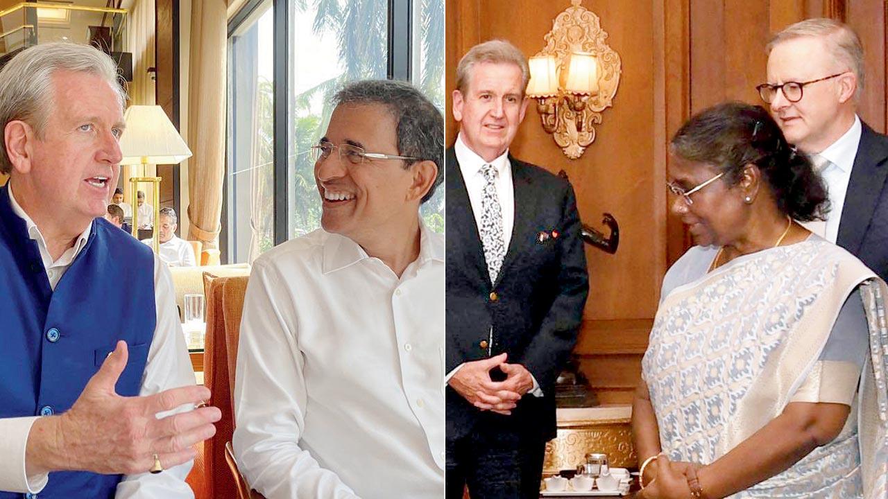 O’Farrell’s with commentator Harsha Bhogle and Indian President Draupadi Murmu. Pic Courtesy/Twitter