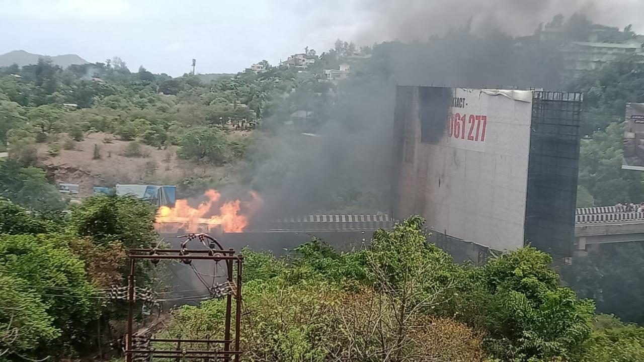 The tanker caught fire following an accident and exploded causing fiery balls of the chemical to fall on the motorists travelling on the road below, an official said