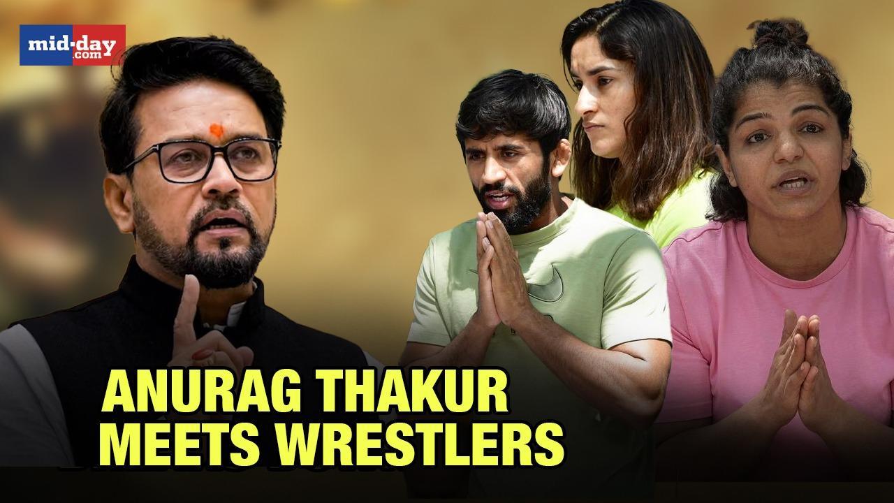 Anurag Thakur meets wrestlers Bajrang Punia, Sakshee Malikhh