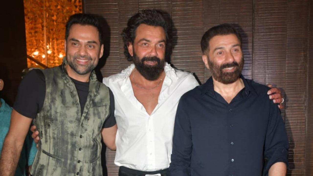 Sunny, Bobby, and Abhay Deol pose together at Karan Deol's roka ceremony
