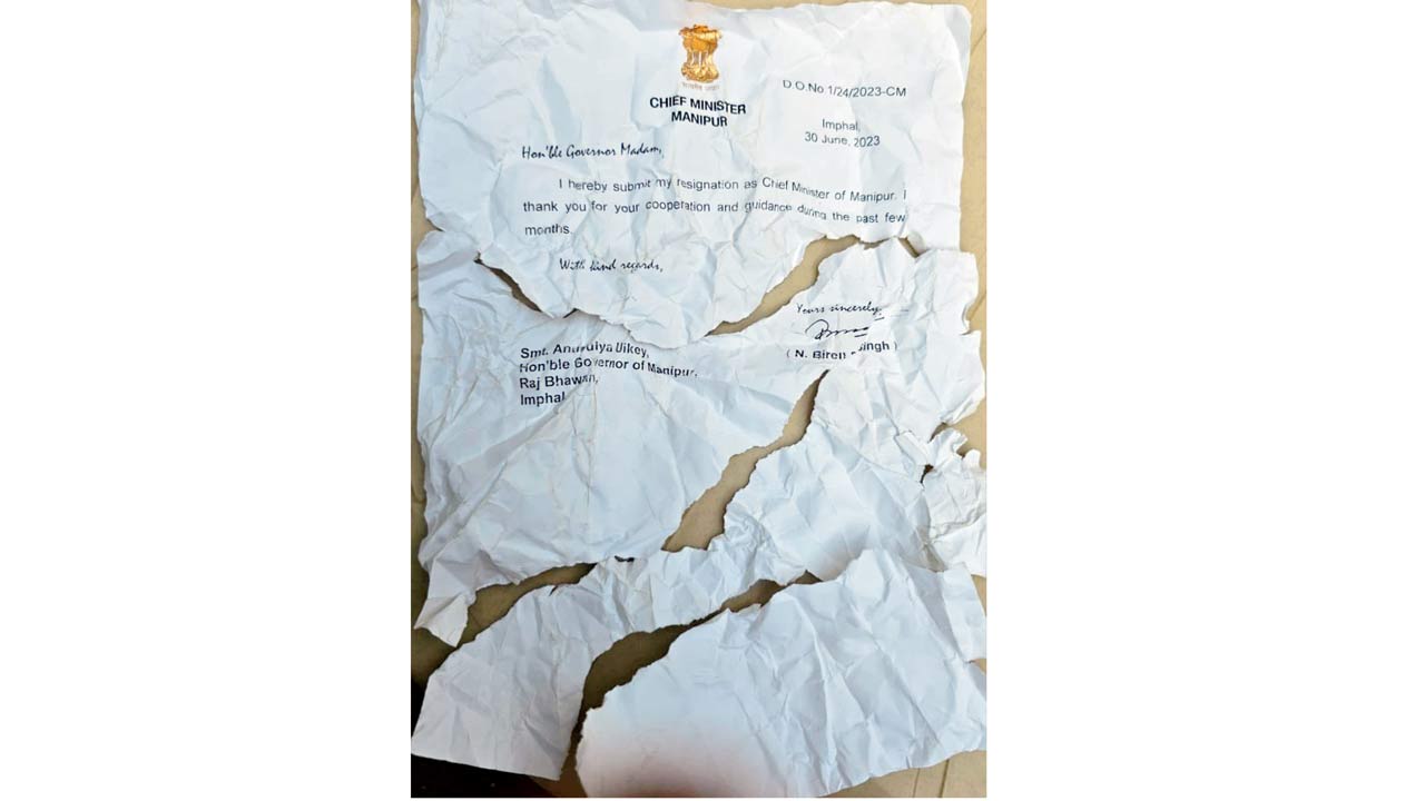 The torn up resignation letter of Biren N Singh