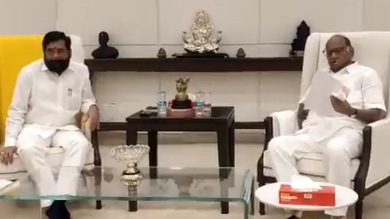 Pawar, who met Shinde at the CM's official residence 'Varsha' in Malabar Hill, is the president of the Mumbai-based Maratha Mandir (Pic/Twitter Handle) 